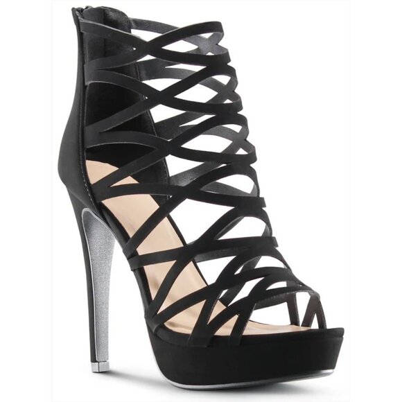 Black Strappy High Heel Platform Sandals With Zipper Back Closure Women’s (8.5) - Picture 6 of 8